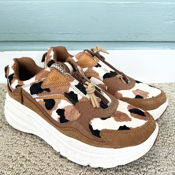 Ugg zip cow print platform chunky sole sneakers animal hair print EUC y2k size 9 - Picture 2 of 9